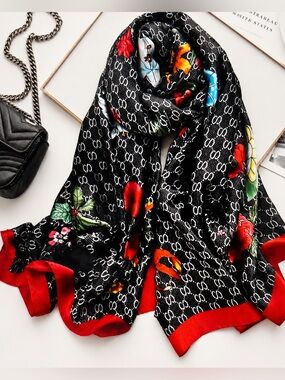 Silky Graphic Floral Fashion Scarf